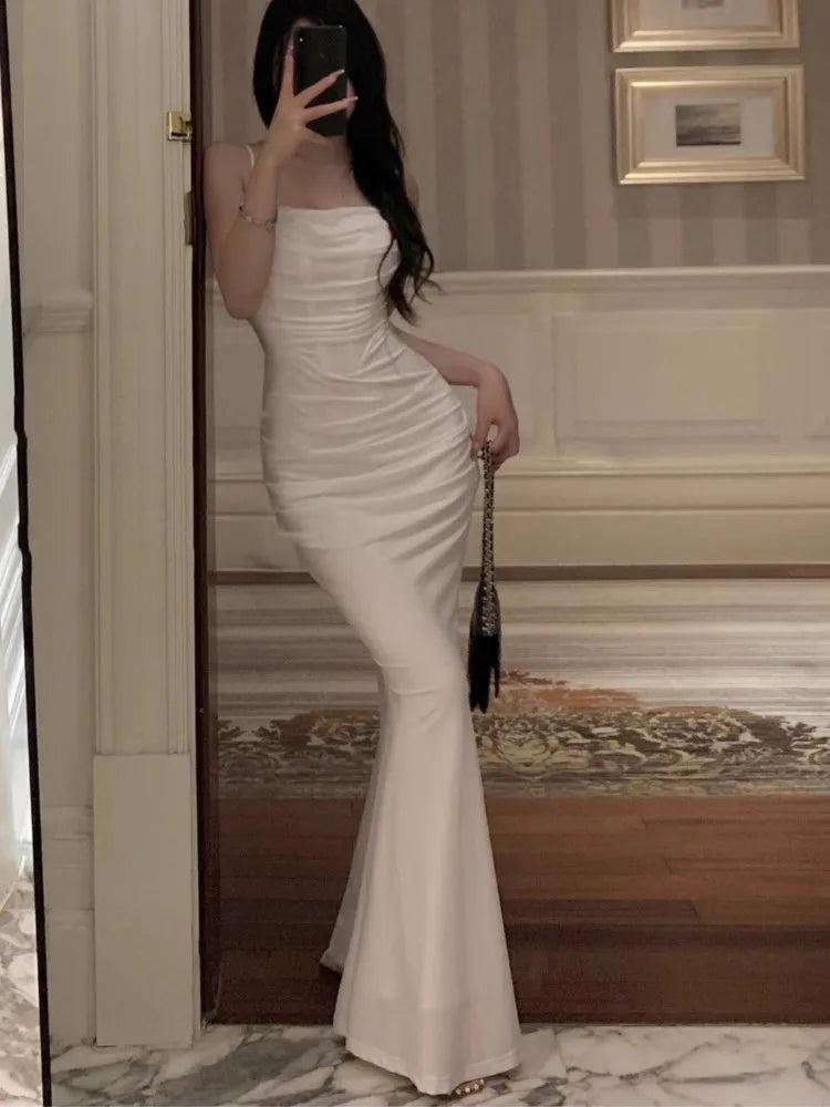 Aiertu  -  Sexy Bodycon Mermaid Womens Dresses Elegant Spaghetti Strap Evening Party Runway Vestidos Summer Korean Female Solid Long Robe Aiertu