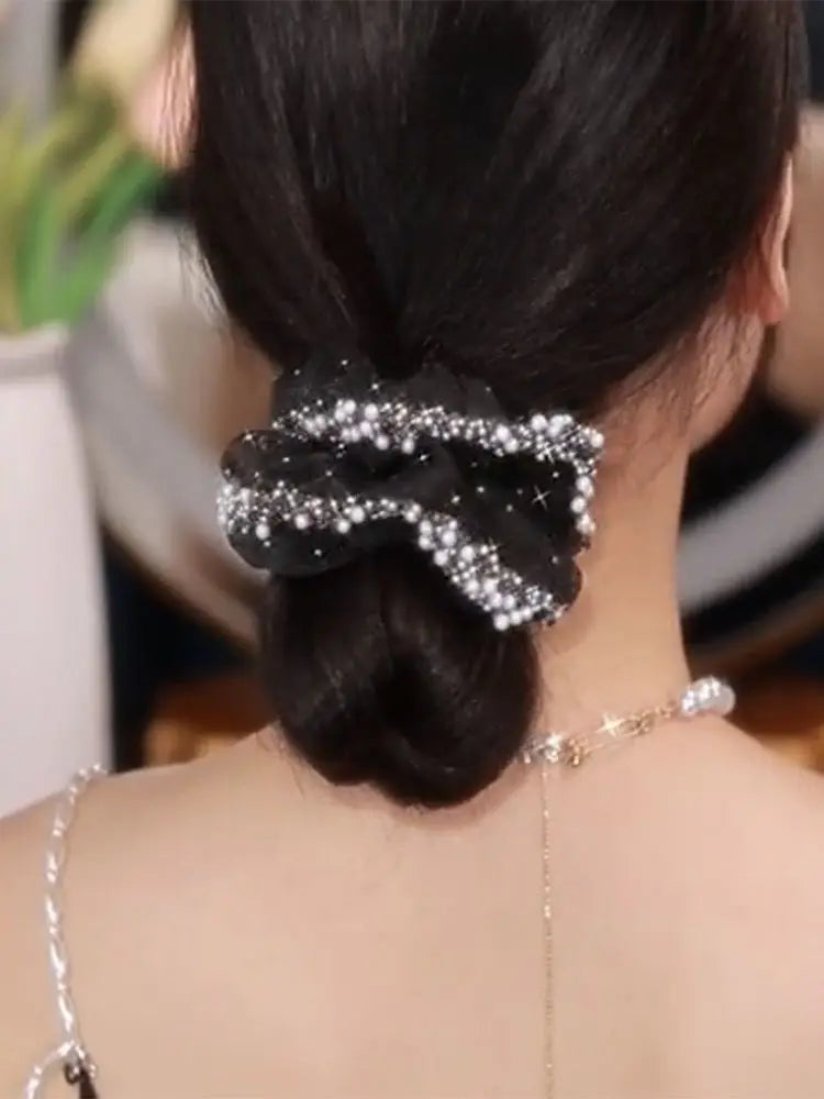 Aiertu Organza Rhinestone Elastic Hairband Large Intestine Hair Ring Hair Rope Headdress Simple Head Flower New Headdress Hair Aiertu