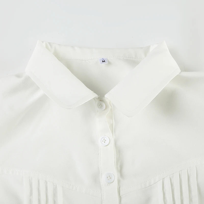 Aiertu  Turn-Down Collar Button-Up Corset Blouse Women's Casual Solid Tee Shirt Korean Short Sleeve Fashion Cute Top Aiertu