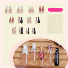 Aiertu  -  24PCS Purple Blush Coffin False Nails 3D Flower French Wearable Press on Gel Nails Fashionable Acrylic Fake Nail Tips for Women Aiertu