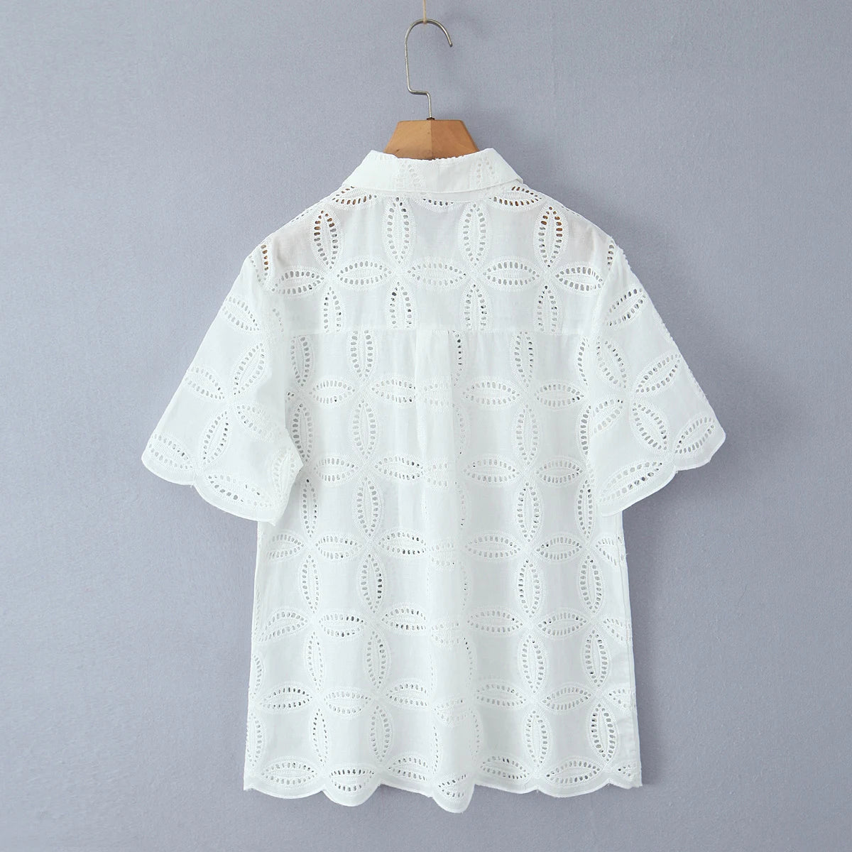 Aiertu  -  2 Pieces 1 Set 2025 Sexy Women White Embroidery Hole Loose Short Sleeve Shirt Back Zipper High Waist Package Hips Mini Skirts Aiertu