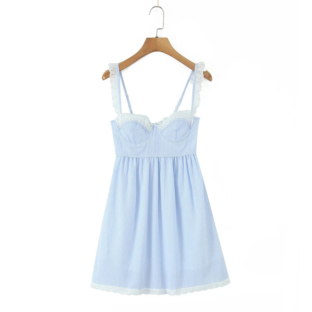 Aiertu  -  Spliced Lace Slimming Mini Dresses for Women Square Neck Sleeveless High Waist Temperament Dress Female Aiertu