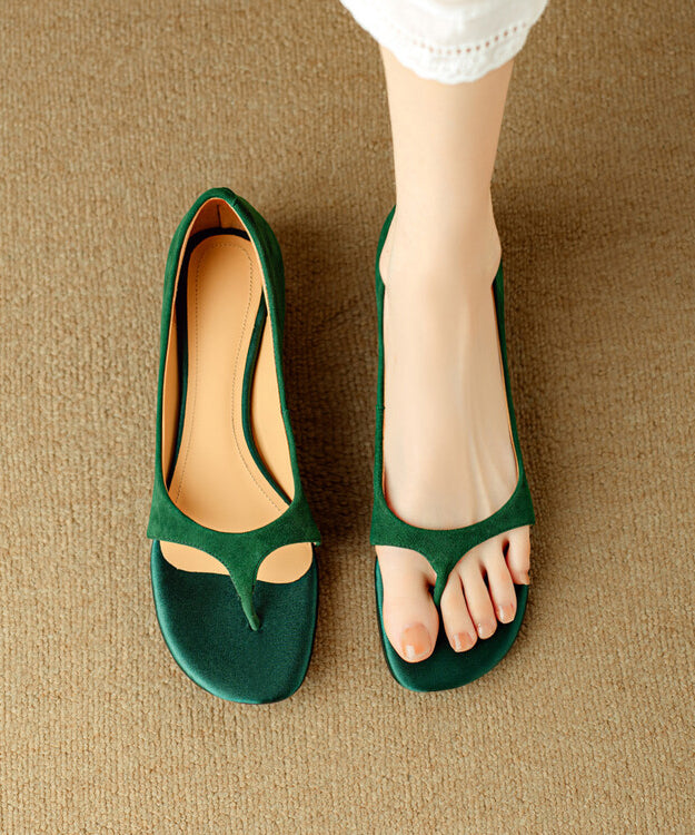Aiertu  French Green Suede Flip Flops Splicing Peep Toe Aiertu