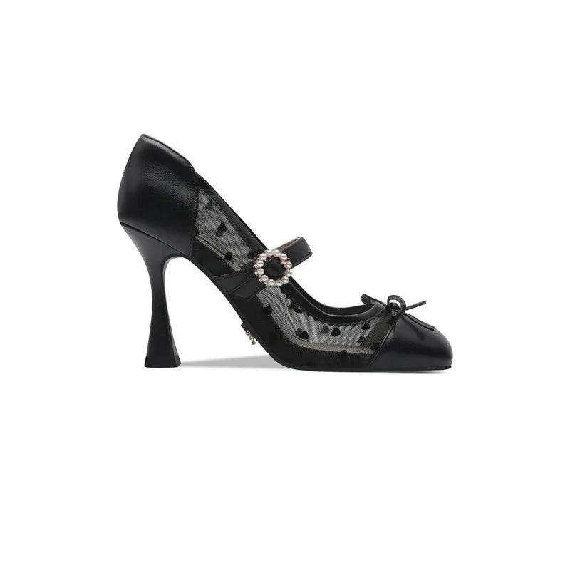 Aiertu  -  Sexy mesh high heels pumps new selling thin heel shallow mouth breathable black temperament women square head single shoes Aiertu