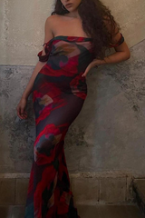 Aiertu  -  Fashion Print Patchwork Spaghetti Strap Trumpet Mermaid Dresses Aiertu