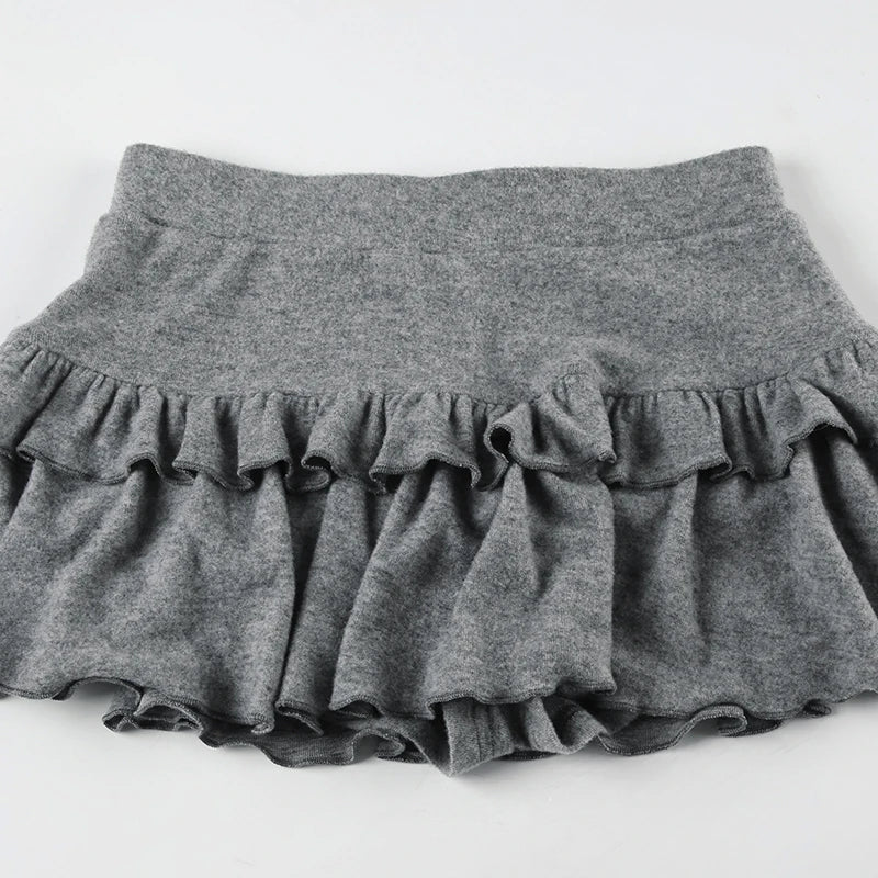 Aiertu  Casual Solid Ruffles A-Line Skirts Preppy Style Basic Slim Low-Waisted Mini Skirts Women 2025 Summer Fashion Streetwear Aiertu