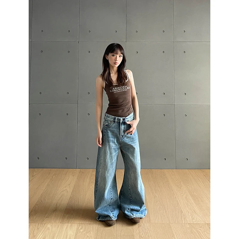 Aiertu  Vintage Aesthetic Emo Loose Washed Pants 2025 Summer Women's Casual Blue Harajuku Jeans Y2K Wide Leg Punk Baggy Denim Trouser Aiertu