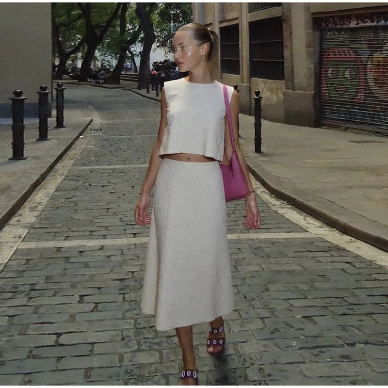 Aiertu  -  Tassel Wear Vest Half Skirt Women 3-piece Set Lapel Tie Vest Round Neck Vest A-line Skirts 2025 Summer High Street Lady Suit Aiertu