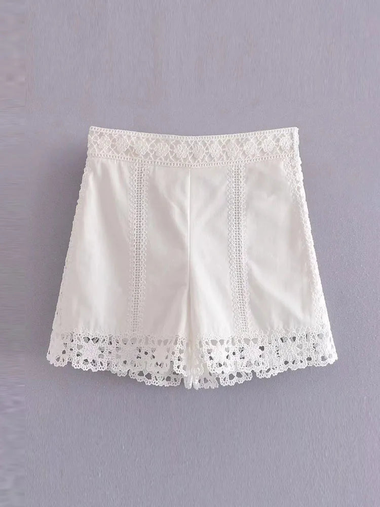 Aiertu  -  Summer Women Sweet Suits 2 piece Sets White Lace Shirts Tops and Shorts Female Fashion Street Two pieces Clothing Aiertu