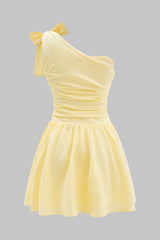 Aiertu  -  Ruched Tie One Shoulder Mini Dress Aiertu