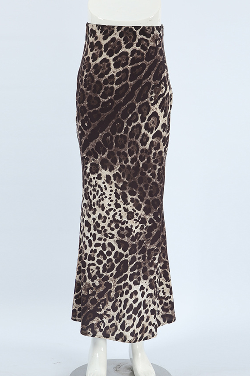 Aiertu  -Sexy Street Leopard Patchwork Zipper Fishtail Regular High Waist Full Print Bottoms aiertu