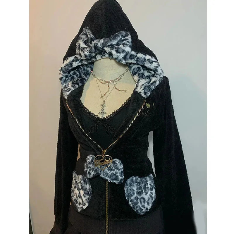 Aiertu  -  Streetwear American Harajuku Hoodie Y2K Women Hip Hop Fashion Plush Patchwork Zipper Hoodie Gothic Fashion Sportswear Sweatshirt Aiertu