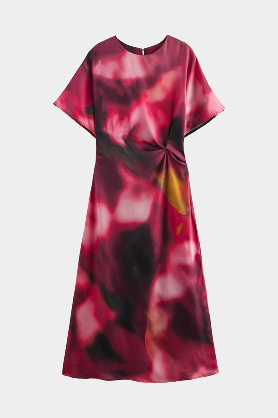Aiertu  Tie Dye Ruched Cut Out Button Twist Knot Midi Dress Aiertu