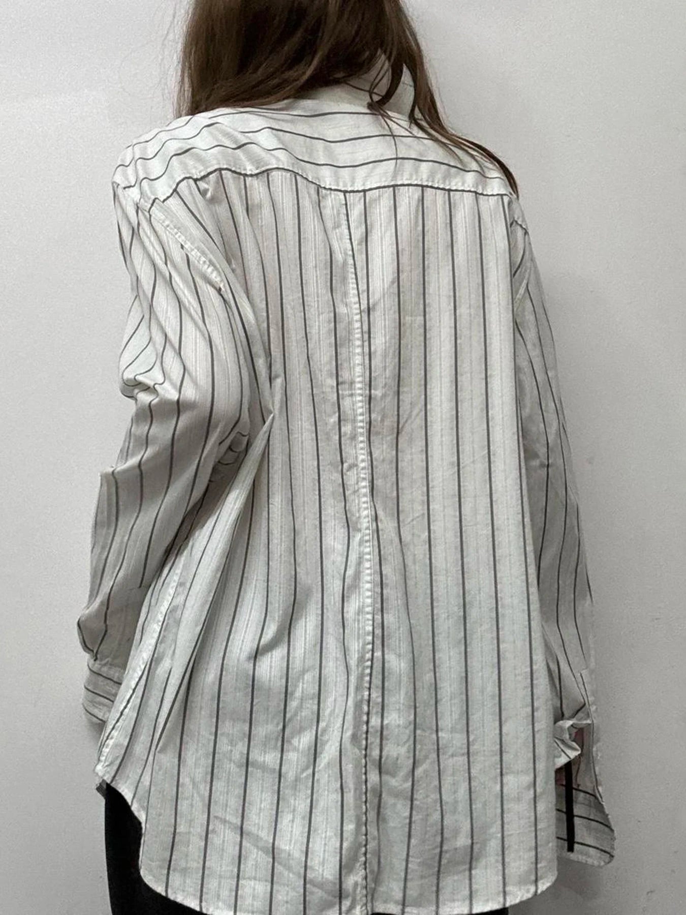 Aiertu  Striped Print Loose Shirt for Women Casual Single-breasted Oversized Blouses Streetwear Fashion Turn-down Neck Top Aiertu