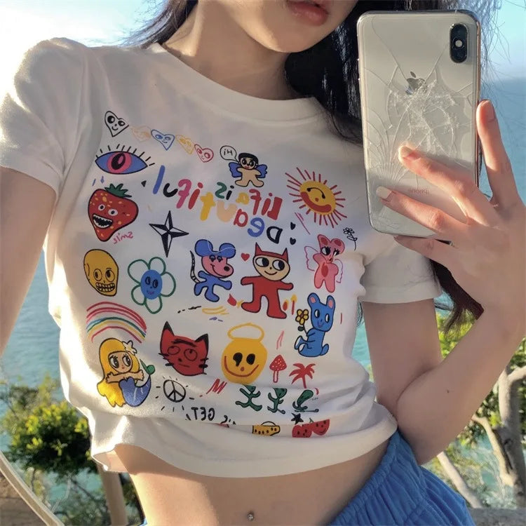 Aiertu  -  Summer Foreign Style Skinny Niche Slim Short T-Shirt Women's Short Sleeve Exposed Navel Pure Desire Wind Aiertu