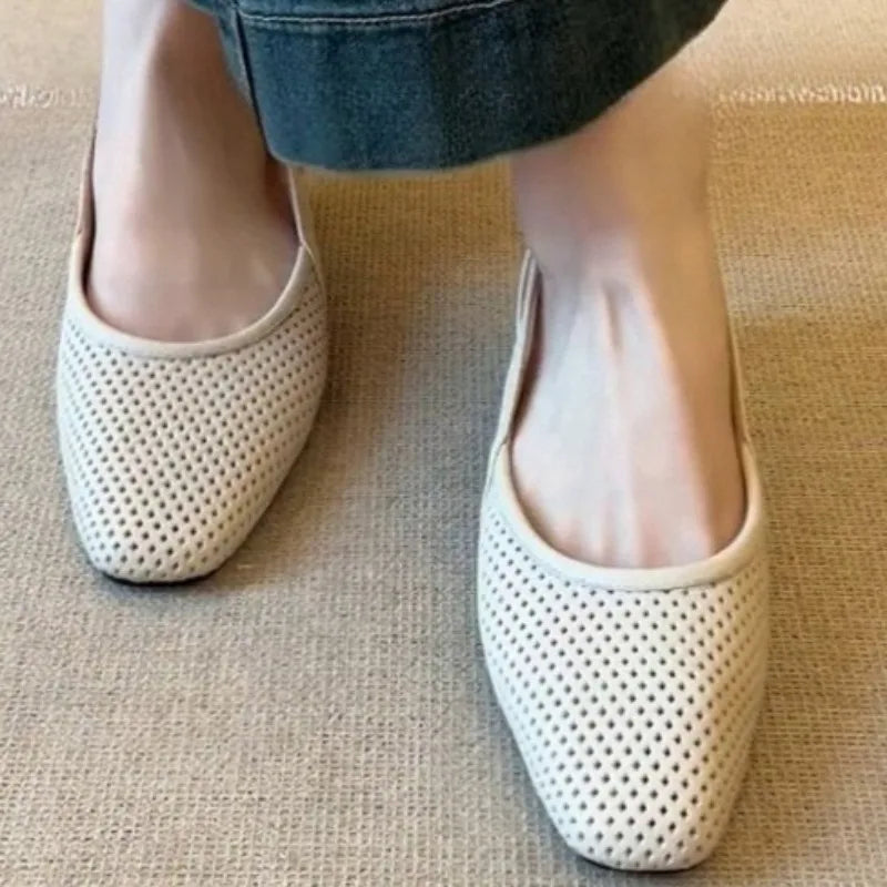 Aiertu  -  Shallow-mouthed Square Toe French Anti-slip Low-heeled Sandals, Summer Bag Toe Retro Style, Breathable Soft-soled Casual Shoes Aiertu