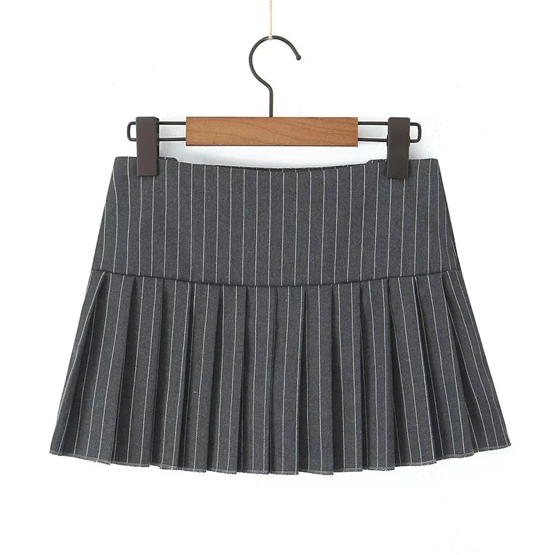 Aiertu  -  Cool Girl Side Zipper With Tie Pleated Mini Skirt Sexy Low Waist American Retro Women Skirts With  Shorts Lining Aiertu
