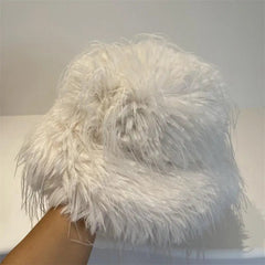Aiertu  -  Rainbow Spliced Fisherman Hat Multi color Fashion Autumn and Winter ins Fur Fisherman Hat Warm Pot Hat Show Small Face Aiertu