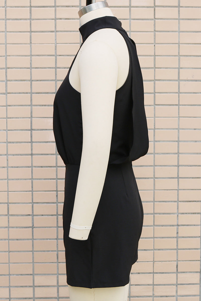 Aiertu  -Casual Solid Color Backless Zipper Half A Turtleneck Rompers(4 Colors) aiertu