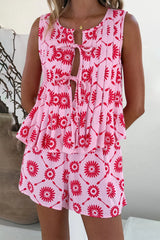 Aiertu  -Casual Flowers Lace Up Contrast O Neck Sleeveless Two Pieces(3 Colors) aiertu