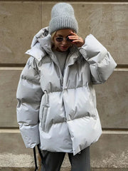Aiertu  -  Female Cotton Jacket Solid Hooded Zipper Cotton Jacket 2026 Autumn Winter New Lady Loose Long Sleeve High Street Outwear Aiertu