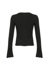 Aiertu - summer inspo Black Solid Slim Flared Sleeve Elegant T Shirt Women Simple Basic Fashion Spring Autumn Knitted Top Tees Aiertu