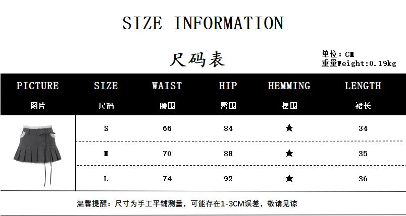 Aiertu  -  Lace Trim Low Waist Pleated Skirt Women Y2k Cutecore A-line Mini Skirts Kawaii Girls P33-DZ19 Aiertu
