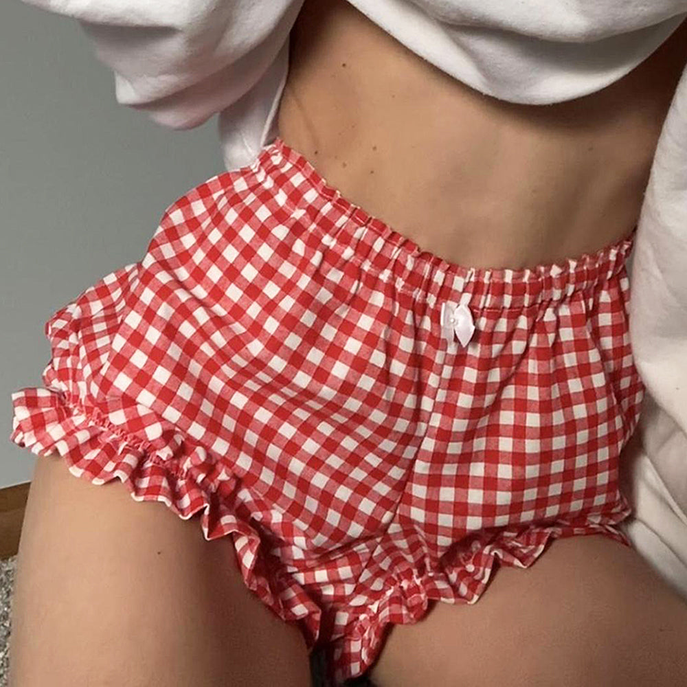 Aiertu  Red Gingham Picnic Shorts Aiertu