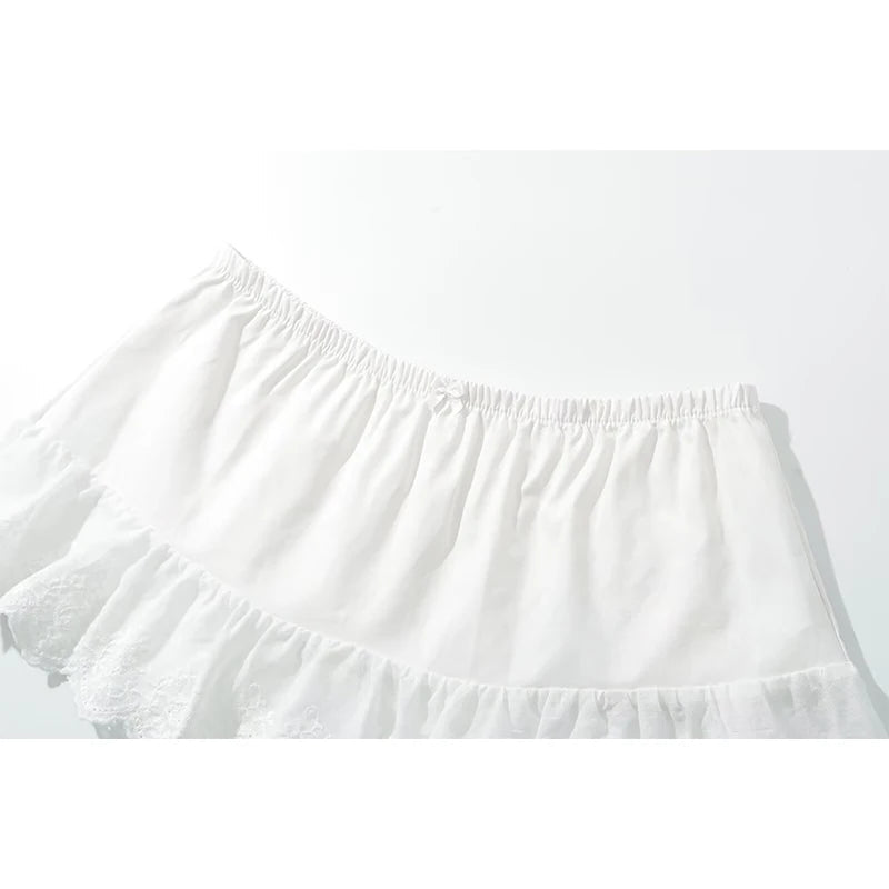 Aiertu  -  2025 Women Floral Embroidery Sexy Low Waist A-line Mini White Skirt Sweet Girl Cotton Holiday Summer Skirts Aiertu
