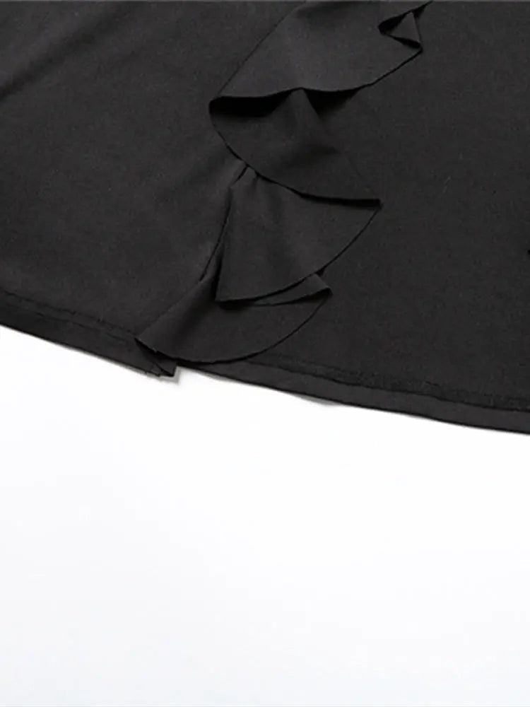 Aiertu  -  Slanted Shoulder Strap Halter Dress Lace Suspender Irregular Splicing Perspective Backless Camisole Robes High Slit Long Dresses Aiertu