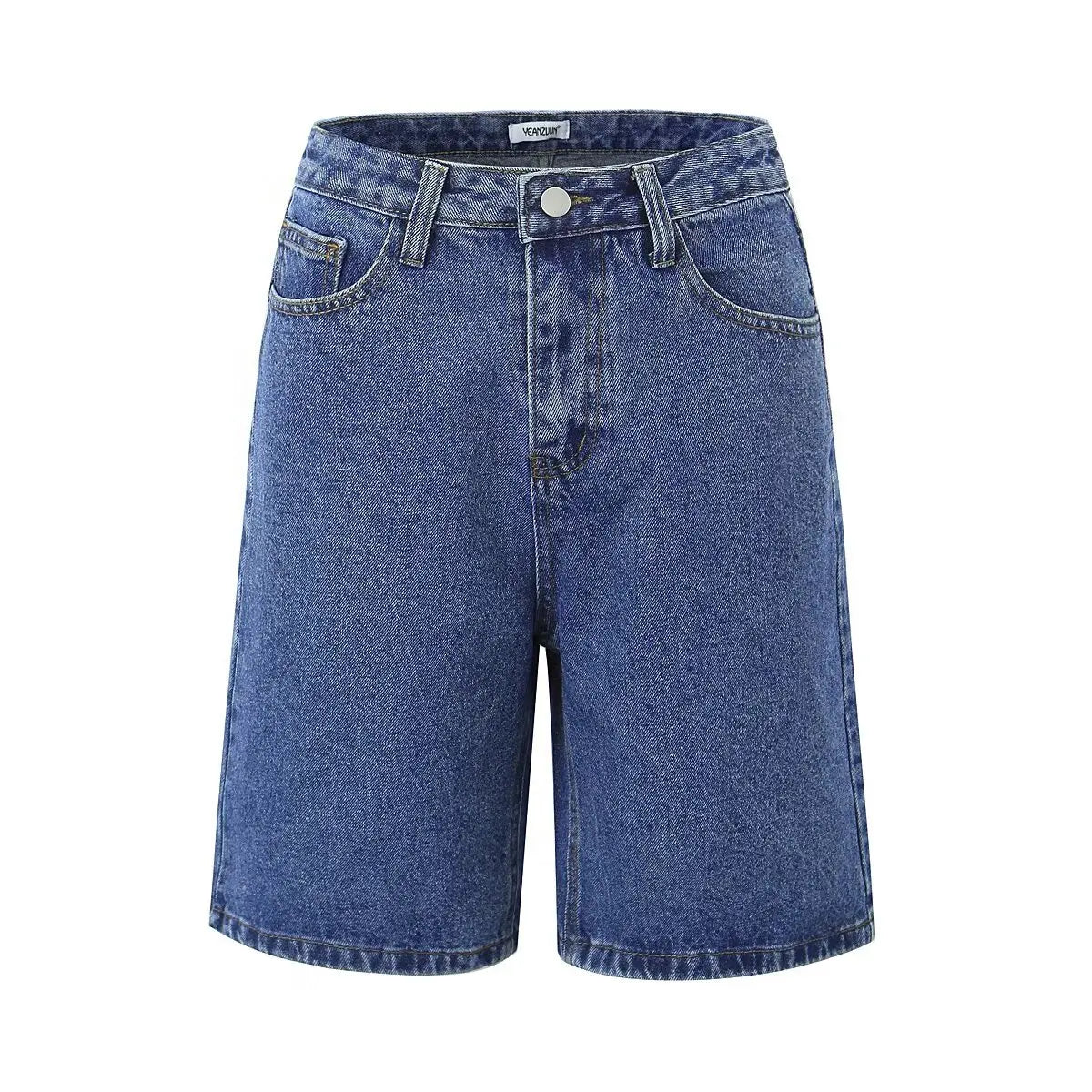 Aiertu  -  European and American style blue straight denim shorts women's summer high waist slim five-point wide-leg pants Aiertu