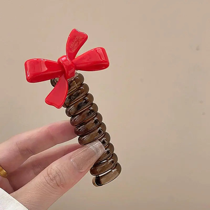 Aiertu Korean Telephone Wire Bowknot Hair Loop for Woman Girls High Elastic Head Rope Ponytail Elastic Hair Ties Hair Accessories Aiertu