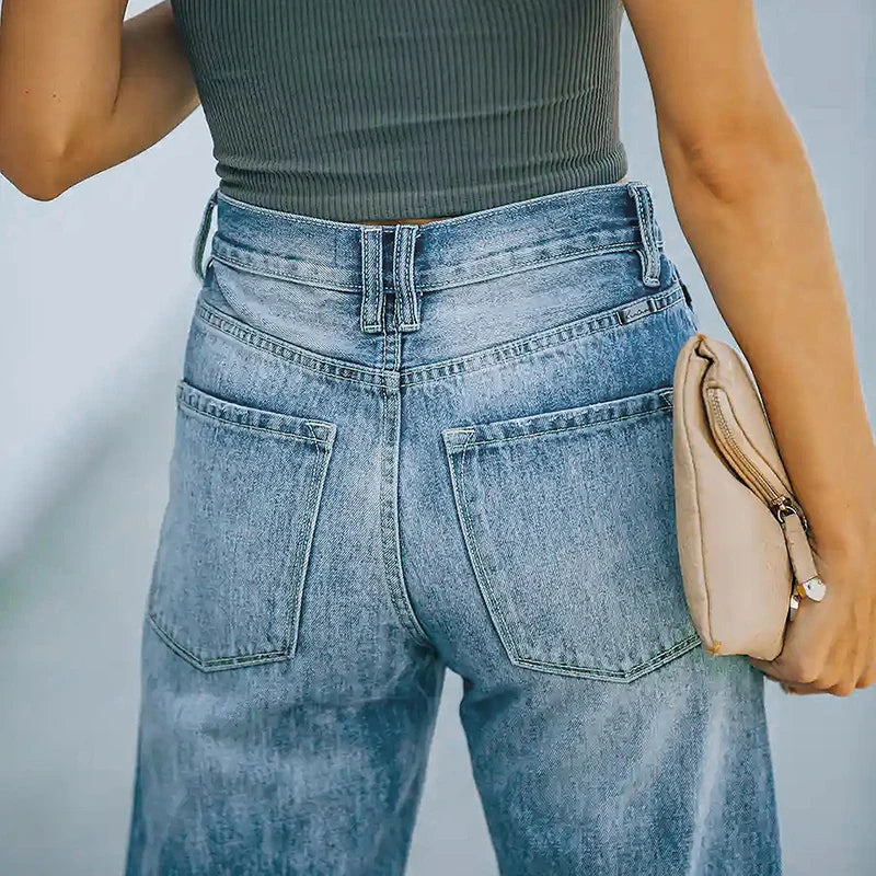 Aiertu  -  Women's Flared Jeans Stretch High Waist Fashion Vintage Casual Streetwear Wide Leg Baggy Flare Pants Aiertu