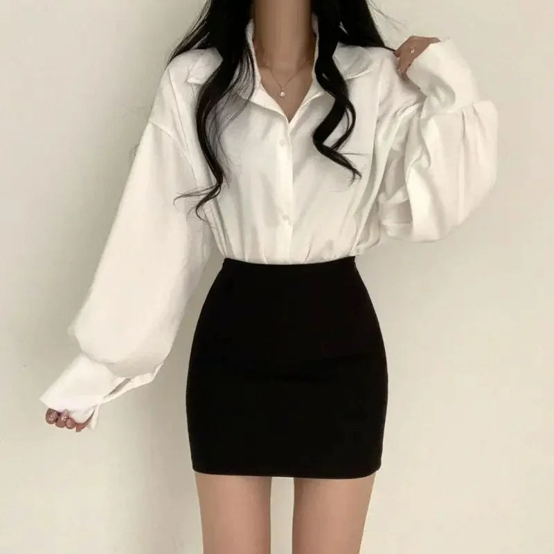 Aiertu Elegant V-Neck Professional White Shirt Women's Sensibility Design Large Size Underwear Top For Spring And Autumn Aiertu