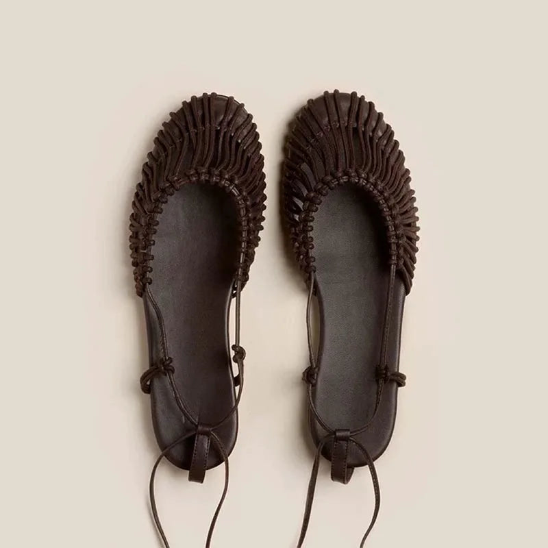 Aiertu  -  Summer Low Heels Roma Sandals Fashion Outdoor Woven Hollow Women Sandals Casual Lace-up Round Head Sandals Aiertu