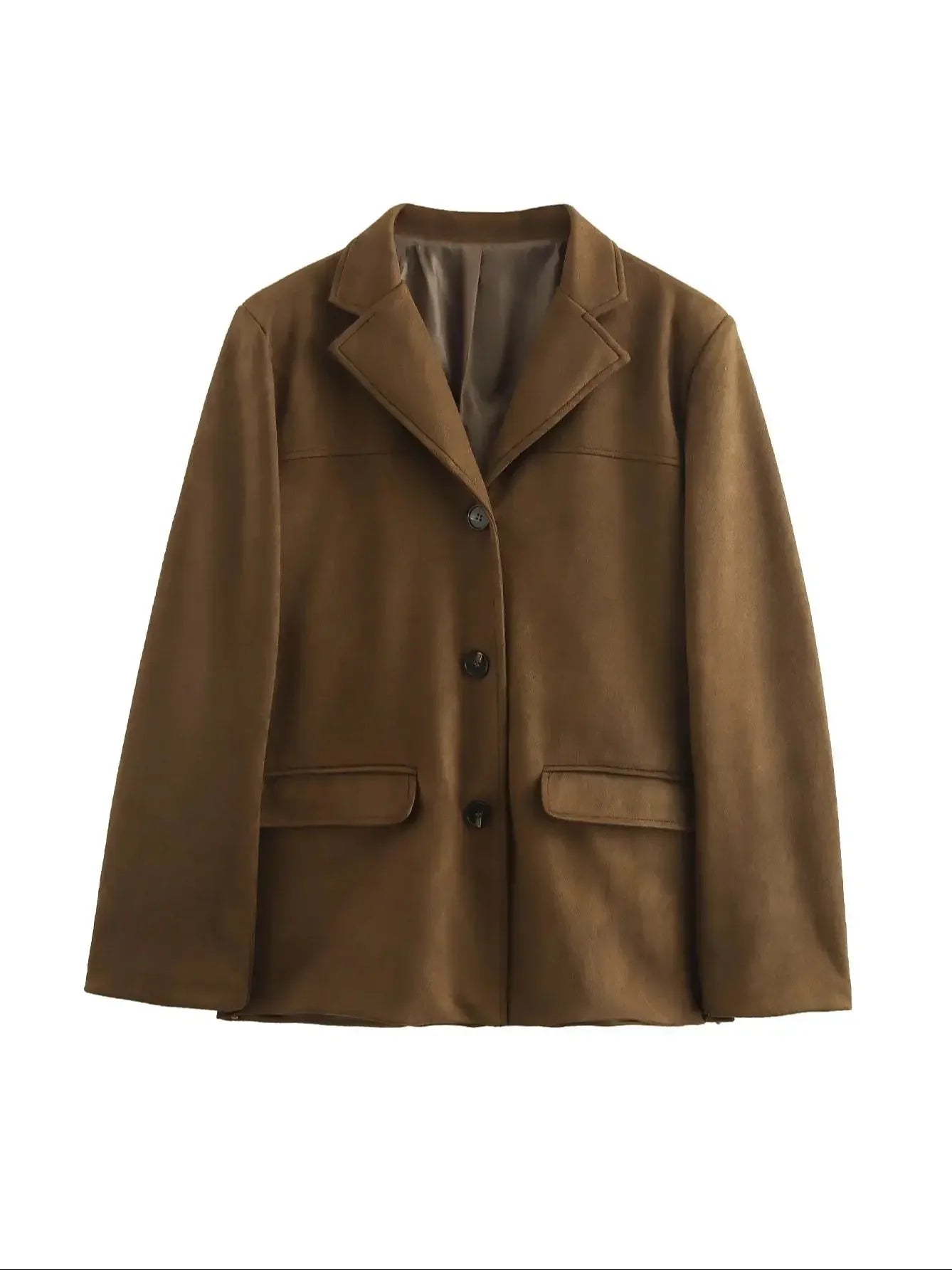 Aiertu  -  Women Fashion With Pockets Solid Single Breasted Blazer Vintage Notched Neck Long Sleeves Female Chic Lady Outfits Aiertu