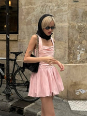 Aiertu  -  Spring New Pink Sweet Mini Dress Women Square Collar Sleeveless Short A-line Vestidos Elegant Fashion Casual Female Dresses 2025 Aiertu