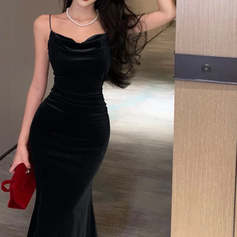 Aiertu Vintage Sexy Club Prom Red Dresses for Women Spaghetti Strap Slit Velvet Dress Beach Bandage Bodycon Midi Dress Party Elegant Aiertu