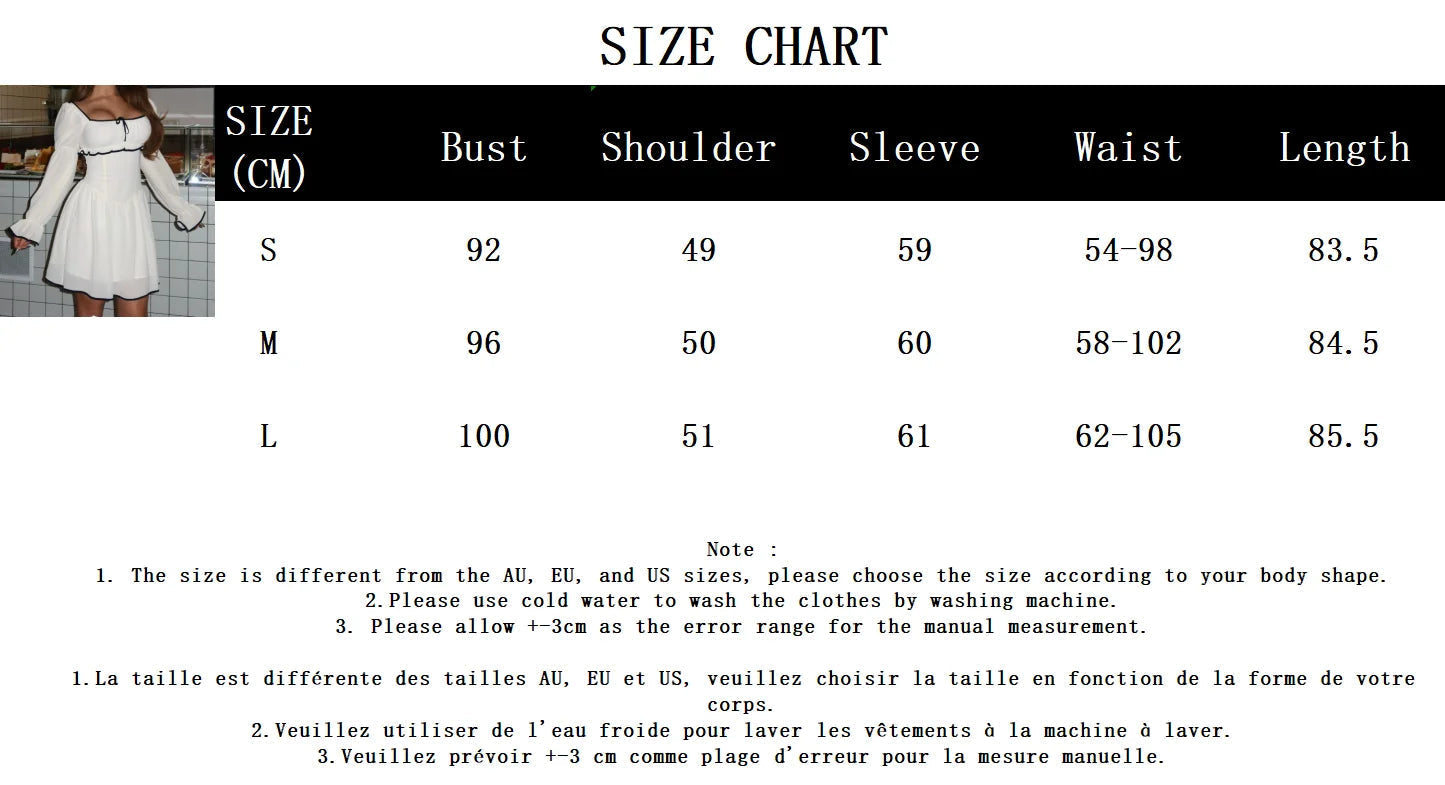 Aiertu  -  White Elegant A-line Mini Dress Women 2025 New Spring Square Collar Long Sleeve Vestidos High Waist Casual Fashion Short Dresses Aiertu