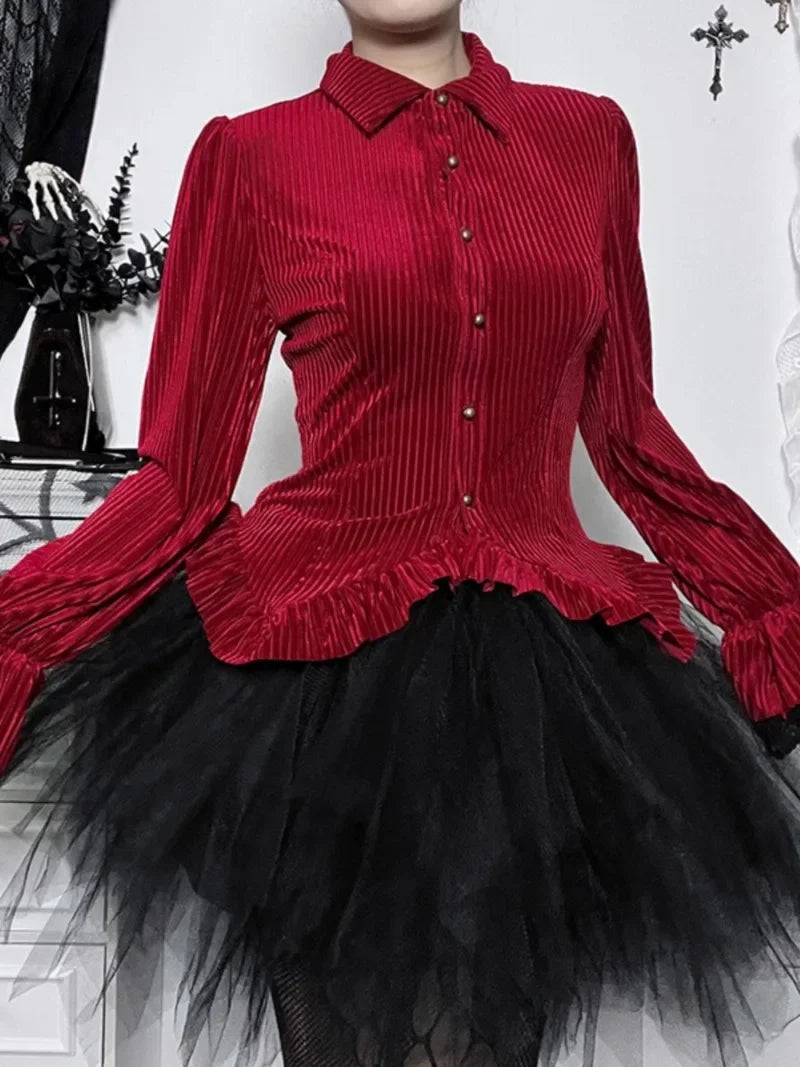 Aiertu  -  High End French Elegant Luxury Vintage Blouse Y2k Aesthetic Gothic Striped Slim Buttons Harajuku Shirts American Popular Clothes Aiertu