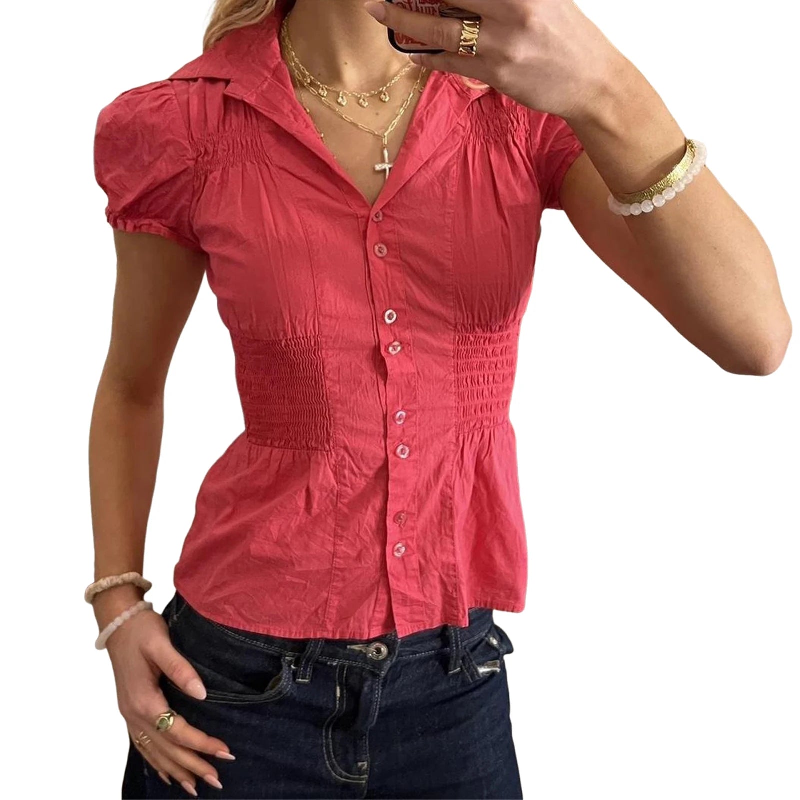 Aiertu  -  Ladies Stylish Short Sleeve Tee Shirt with Button Detail in Solid Color for Casual Streetwear and Grunge Fashion Trends Aiertu