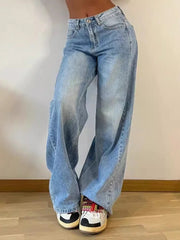 Aiertu  -   Vintage Blue Jeans for Women 2026 Summer Fashion Egirl Streetwear y2k Wide Leg Pants Women's High Waisted Baggy Jeans Aiertu