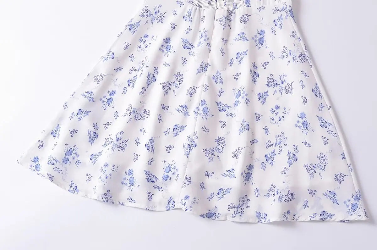 Aiertu  -  French Retro Slim Fit Small Flying Sleeves Printed Dress Women Summer New Short Floral Skirt Aiertu