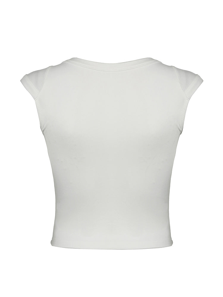Aiertu - summer inspo Hot White Solid Basic Slim Low Bust V Neck Crop Tees Women Black Simple Fashion Short Sleeve Summer T Shirt Aiertu