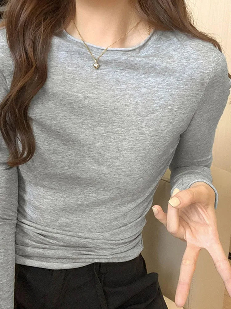 Aiertu Spring Autumn T shirt Women Tops Solid Slim Fit Long Sleeve O Neck Tshirts Female Casual Streetwear High Quality Base Tees Aiertu