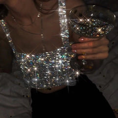 Aiertu  -  Metal Mesh Rhinestone Sleeveless Tank Top Women Back Hollow Chain Crop Tops Hot Girl Beach Sexy Club Party Vest Femme Aiertu