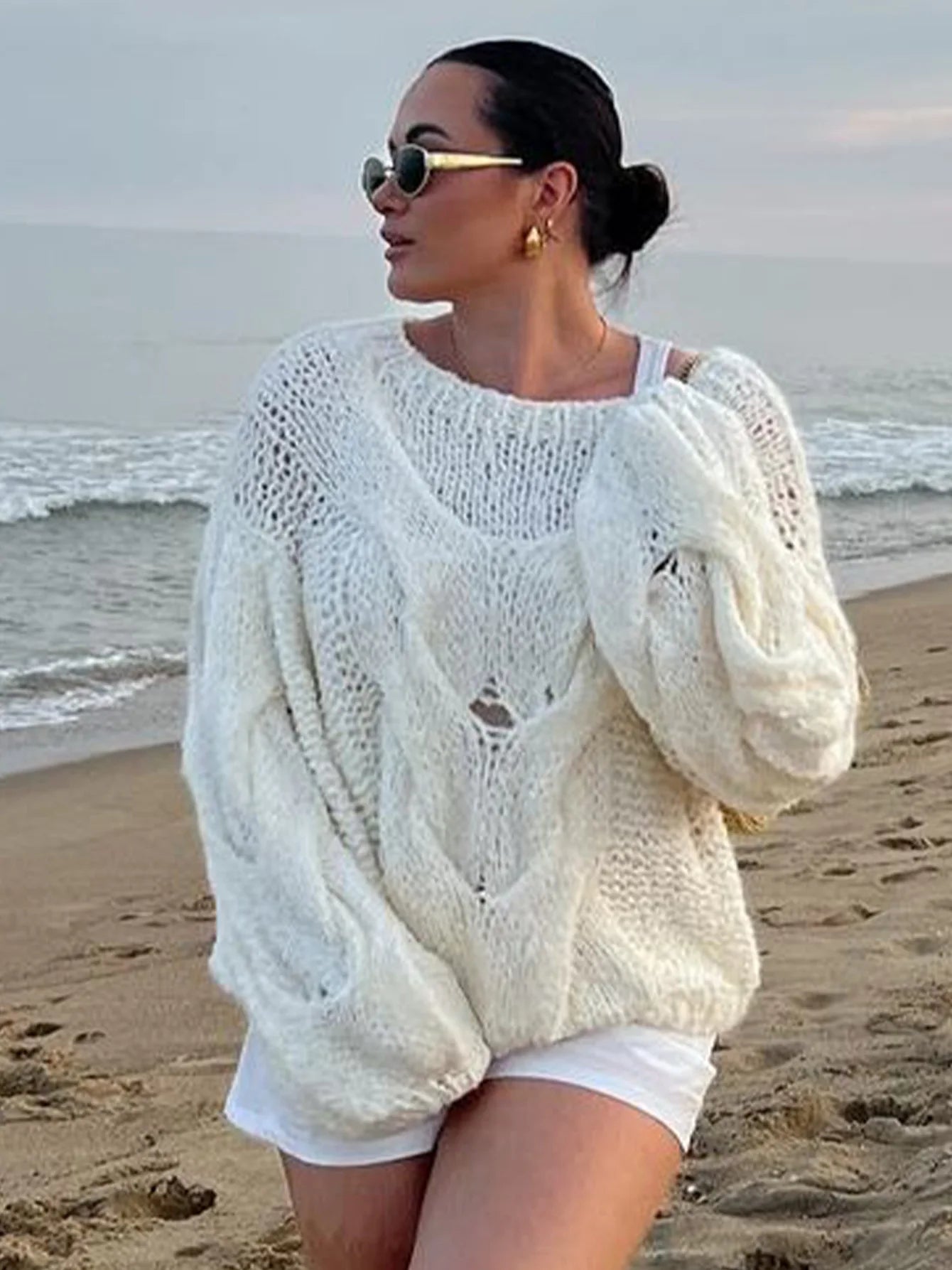 Aiertu  -  Autumn Winter Fashion Twist Knitted Sweaters Tops Hollow Out Round Neck Long Sleeve Top Y2K Outfits Streetwear Aiertu