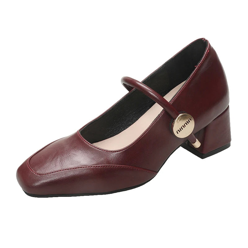 Aiertu  -  Designer Thick Heel Women's Mary Jane Shoes Fashion Shallow Buckle Shoes Spring Autumn Party Dress Shoes Aiertu