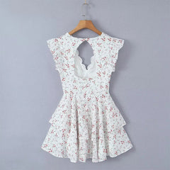 Aiertu  -  Summer Women Lace Embroidery Spliced Flying Sleeve V Neck Floral Print Mini Dresses Aiertu
