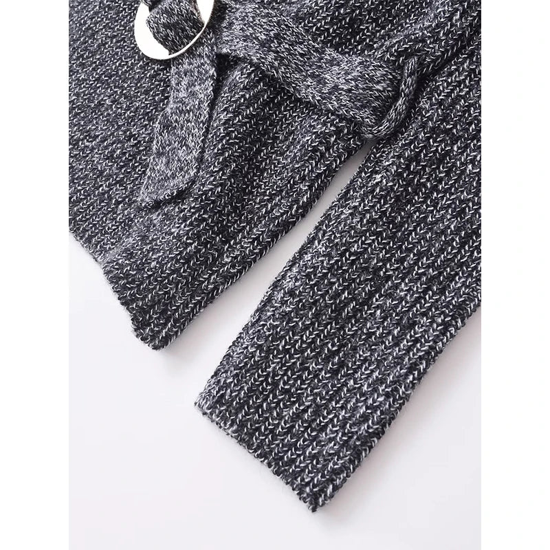 Aiertu  -  High Street Women Sexy Off Shoulder Knit Sweater Long Sleeve With Belt Slim Gray Pullover Female Autumn Winter Knitwear Aiertu